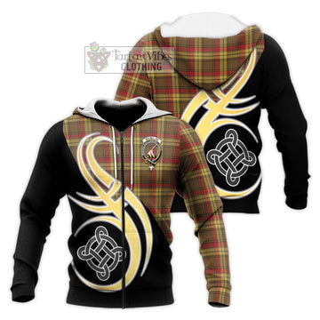MacMillan Old Weathered Tartan Knitted Hoodie with Family Crest and Celtic Symbol Style