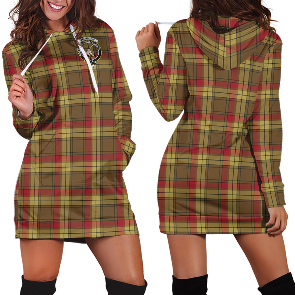 MacMillan Old Weathered Tartan Hoodie Dress with Family Crest - Tartanvibesclothing