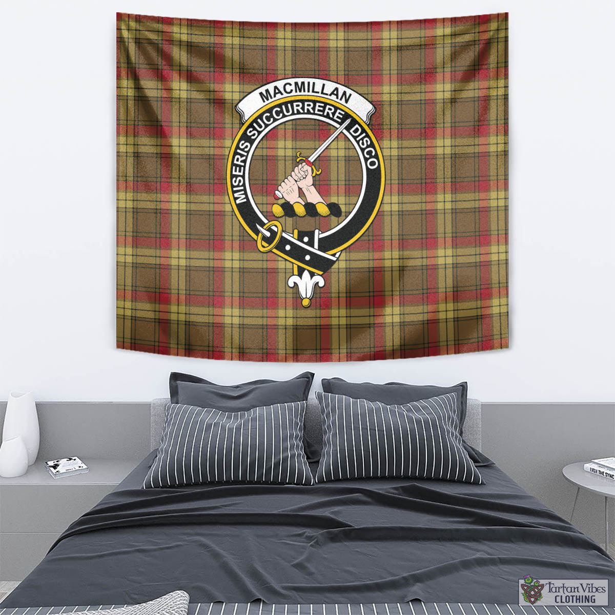 Tartan Vibes Clothing MacMillan Old Weathered Tartan Tapestry Wall Hanging and Home Decor for Room with Family Crest