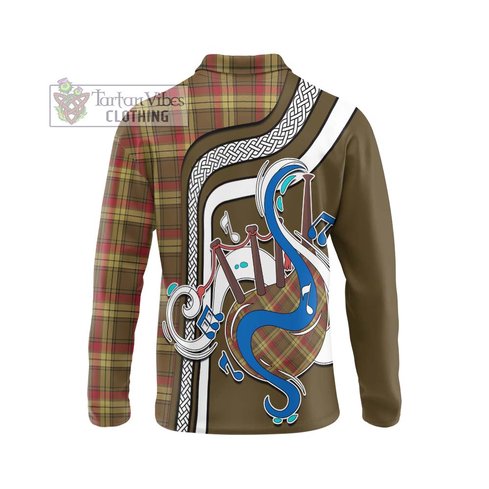 Tartan Vibes Clothing MacMillan Old Weathered Tartan Long Sleeve Polo Shirt with Epic Bagpipe Style