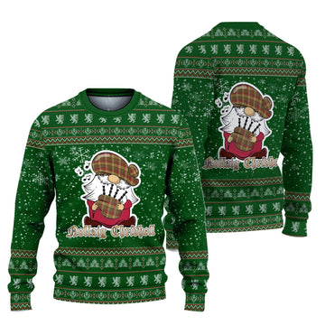 MacMillan Old Weathered Clan Christmas Family Knitted Sweater with Funny Gnome Playing Bagpipes
