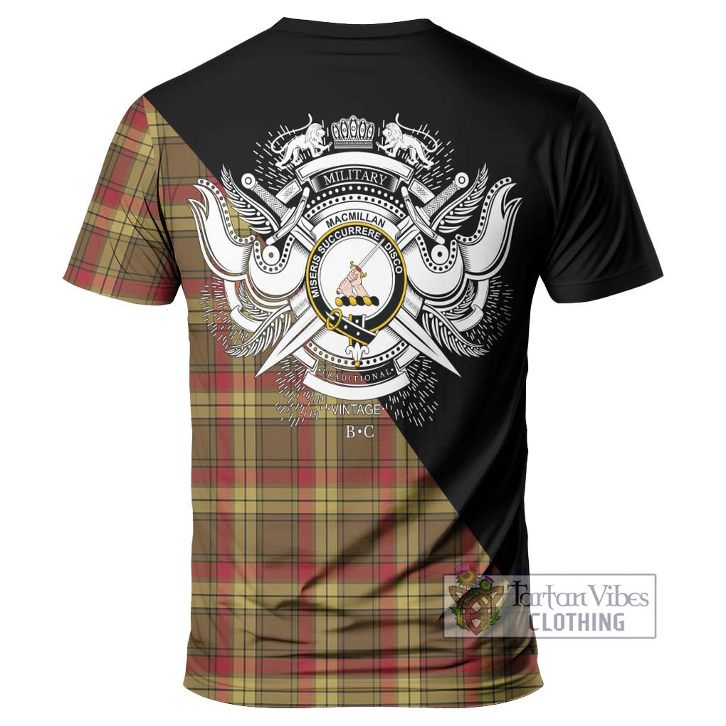 MacMillan Old Weathered Tartan T-Shirt with Family Crest and Military Logo Style - Tartanvibesclothing Shop