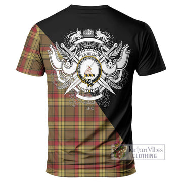 MacMillan Old Weathered Tartan T-Shirt with Family Crest and Military Logo Style