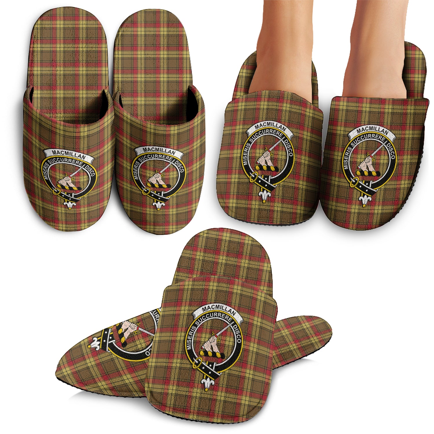 MacMillan Old Weathered Tartan Home Slippers with Family Crest - Tartanvibesclothing