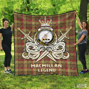 MacMillan Old Weathered Tartan Quilt with Clan Crest and the Golden Sword of Courageous Legacy