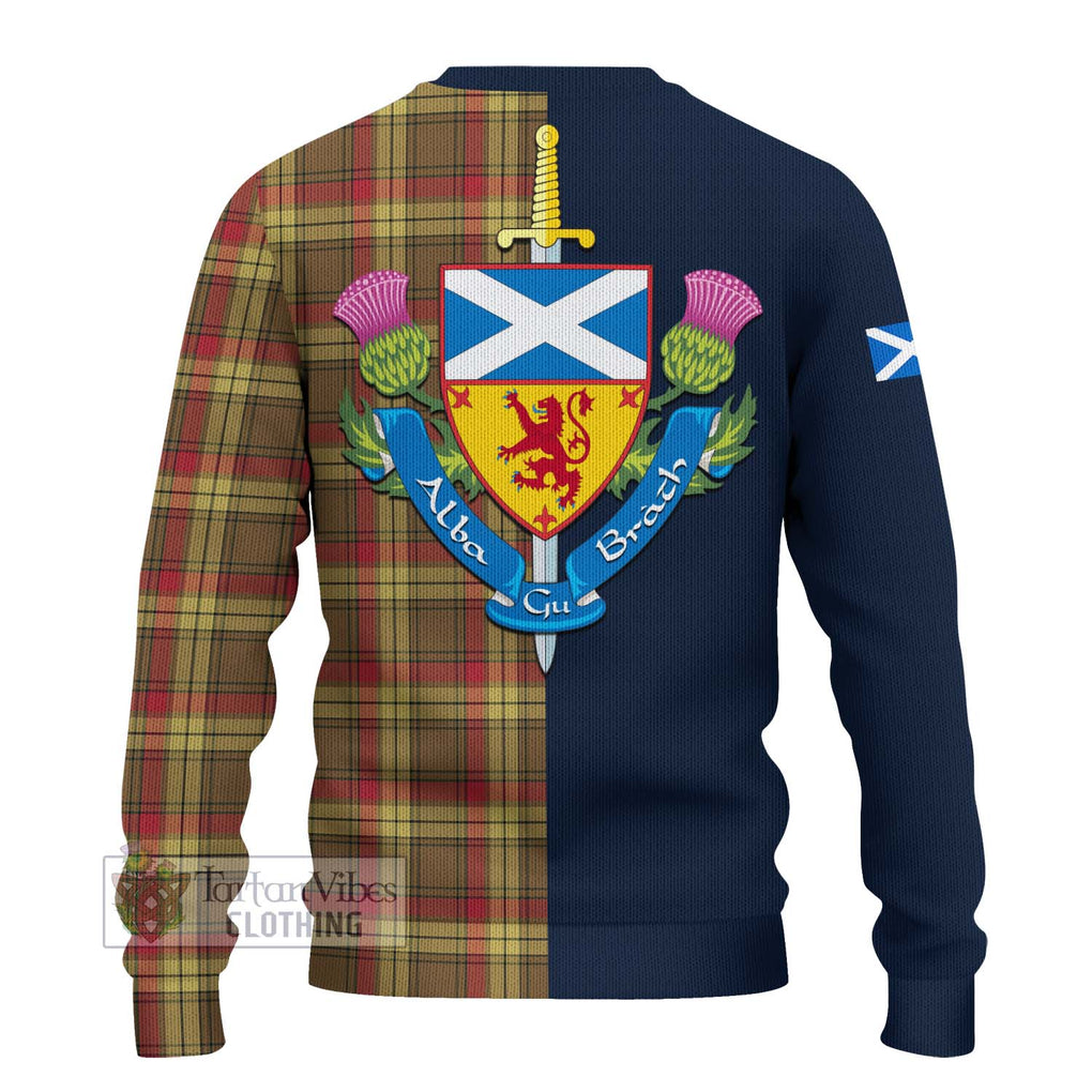 Tartan Vibes Clothing MacMillan Old Weathered Tartan Knitted Sweater with Scottish Lion Royal Arm Half Style