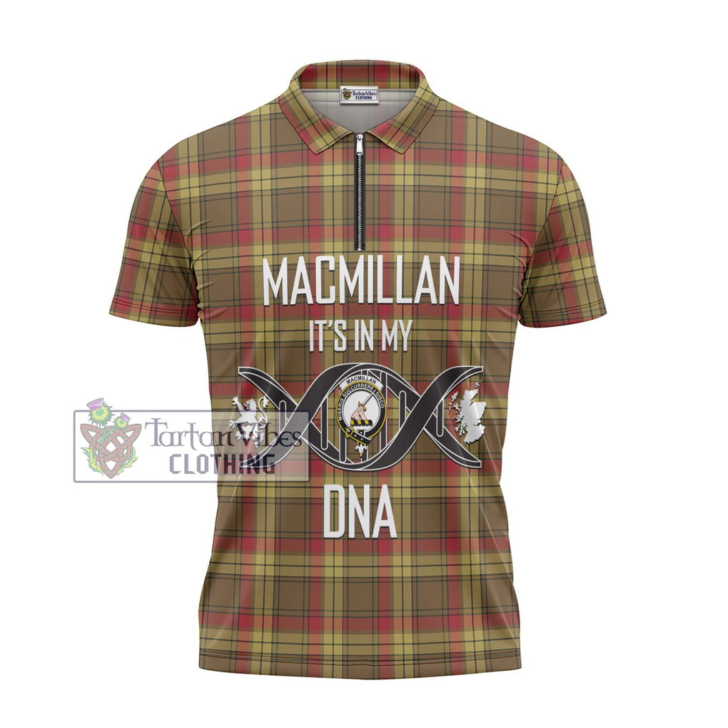 MacMillan Old Weathered Tartan Zipper Polo Shirt with Family Crest DNA In Me Style - Tartanvibesclothing Shop