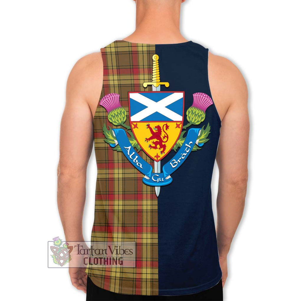 Tartan Vibes Clothing MacMillan Old Weathered Tartan Men's Tank Top with Scottish Lion Royal Arm Half Style