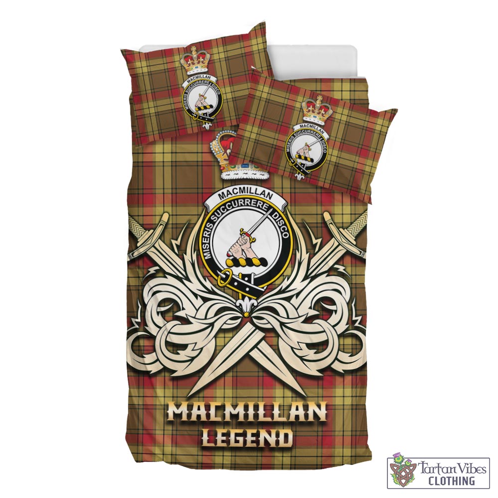 Tartan Vibes Clothing MacMillan Old Weathered Tartan Bedding Set with Clan Crest and the Golden Sword of Courageous Legacy