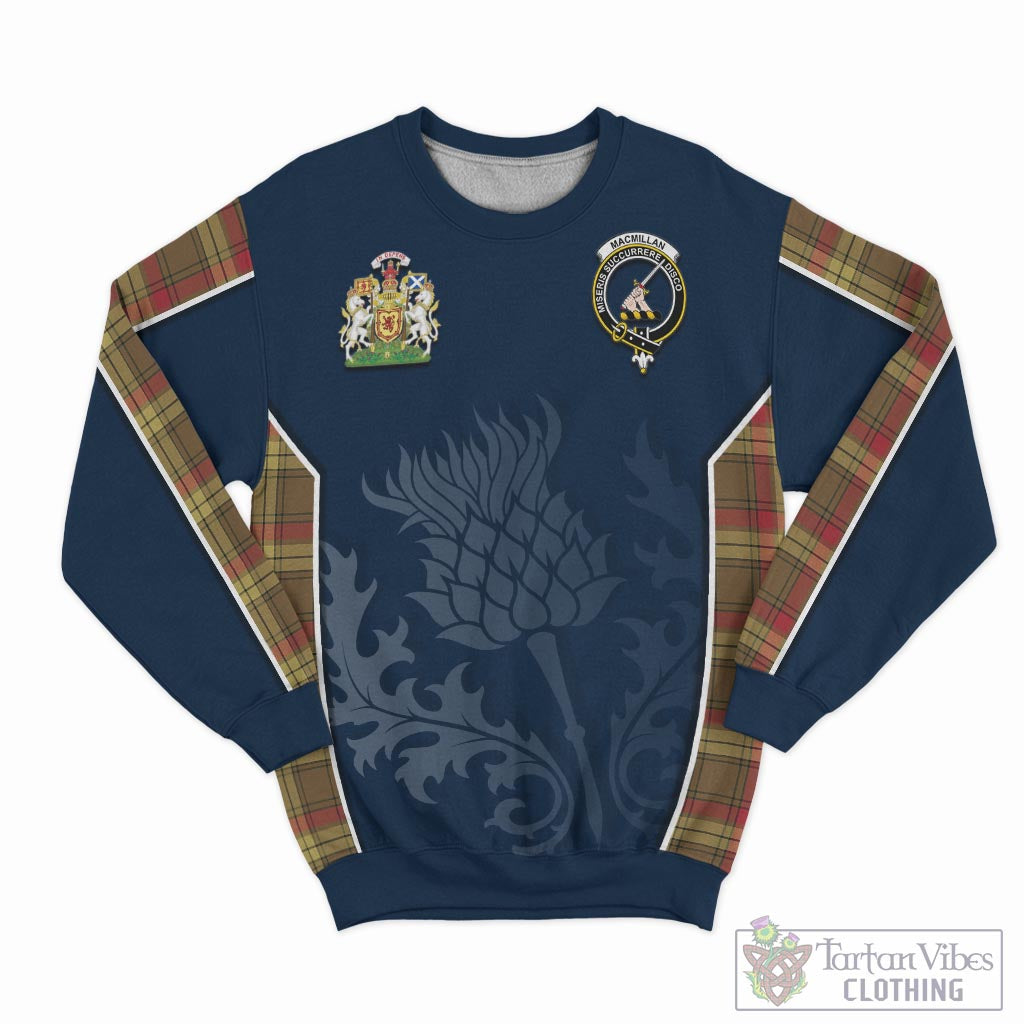 Tartan Vibes Clothing MacMillan Old Weathered Tartan Sweatshirt with Family Crest and Scottish Thistle Vibes Sport Style