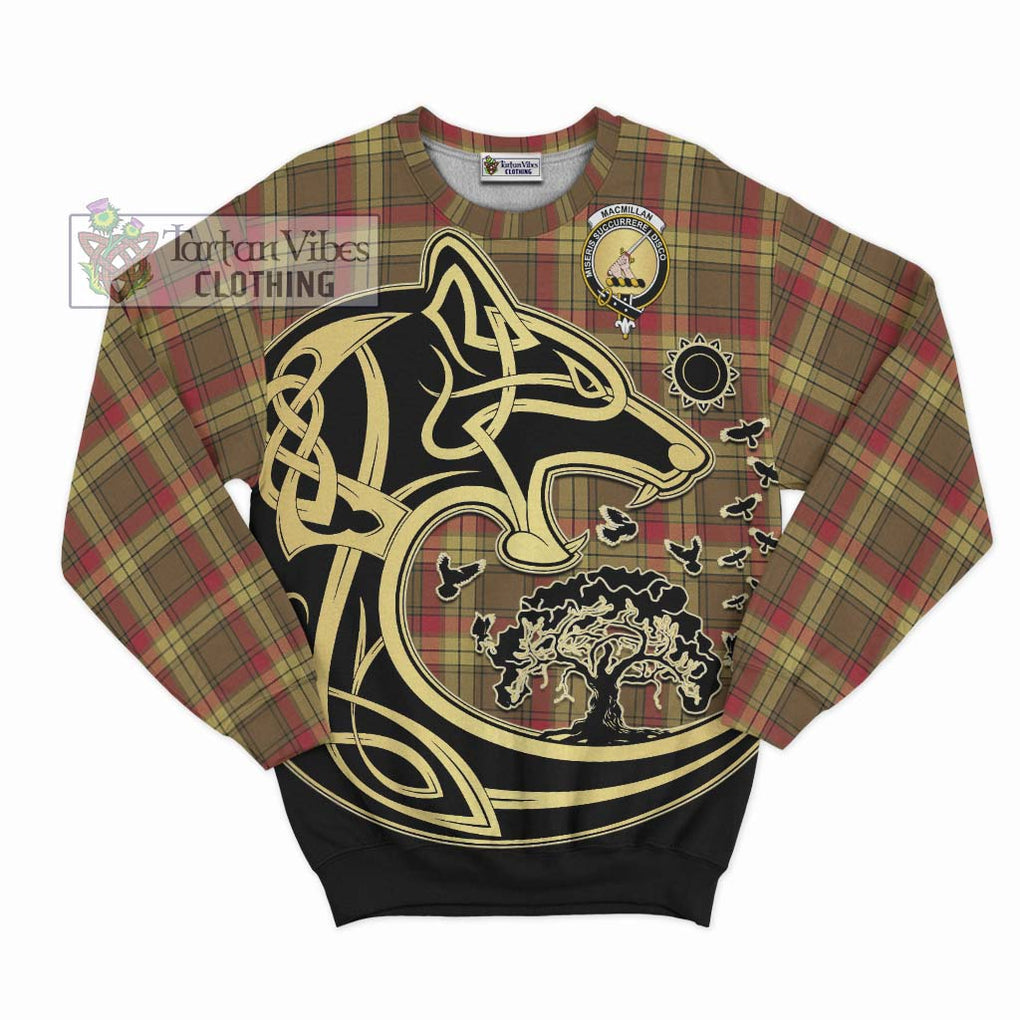 MacMillan Old Weathered Tartan Sweatshirt with Family Crest Celtic Wolf Style - Tartan Vibes Clothing