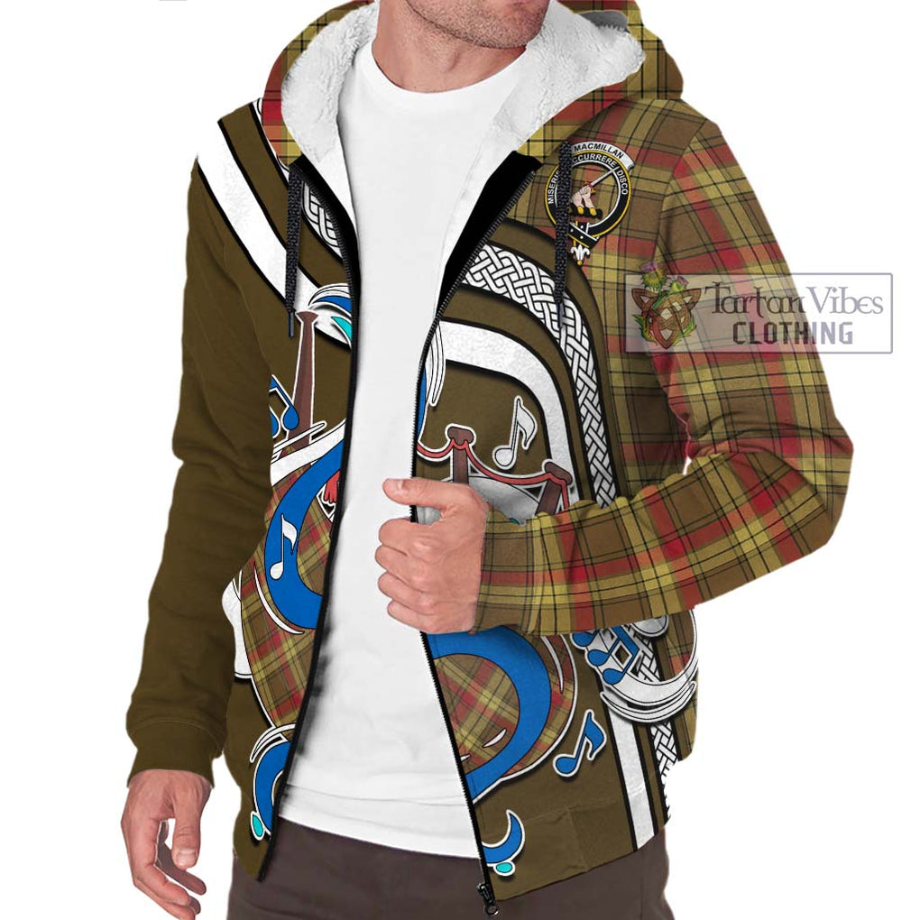 MacMillan Old Weathered Tartan Sherpa Hoodie with Epic Bagpipe Style Unisex - Tartanvibesclothing Shop