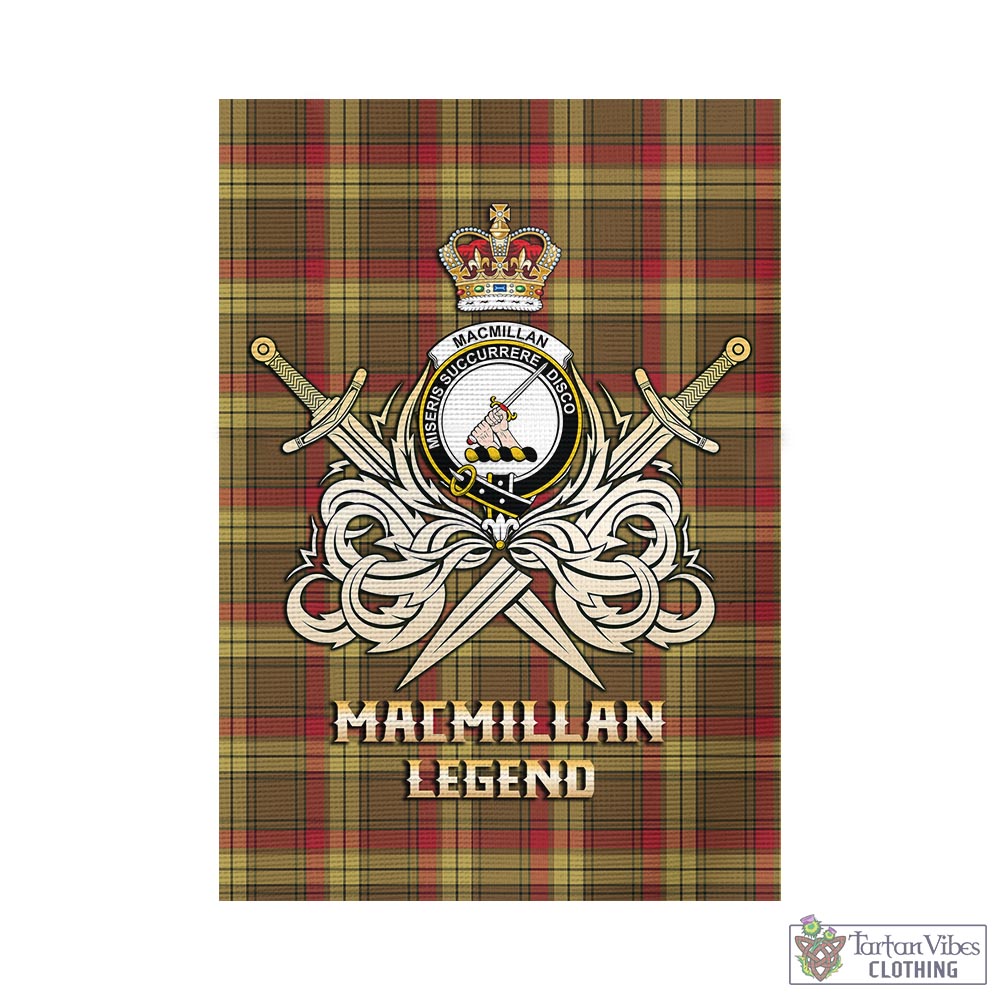 Tartan Vibes Clothing MacMillan Old Weathered Tartan Flag with Clan Crest and the Golden Sword of Courageous Legacy