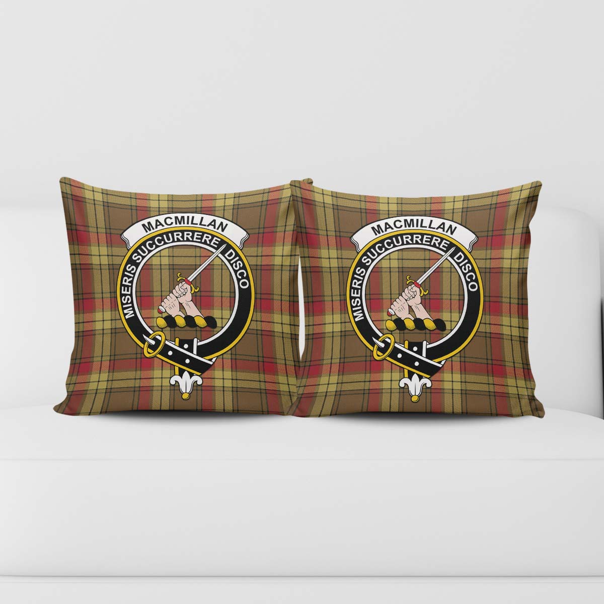 MacMillan Old Weathered Tartan Pillow Cover with Family Crest - Tartanvibesclothing