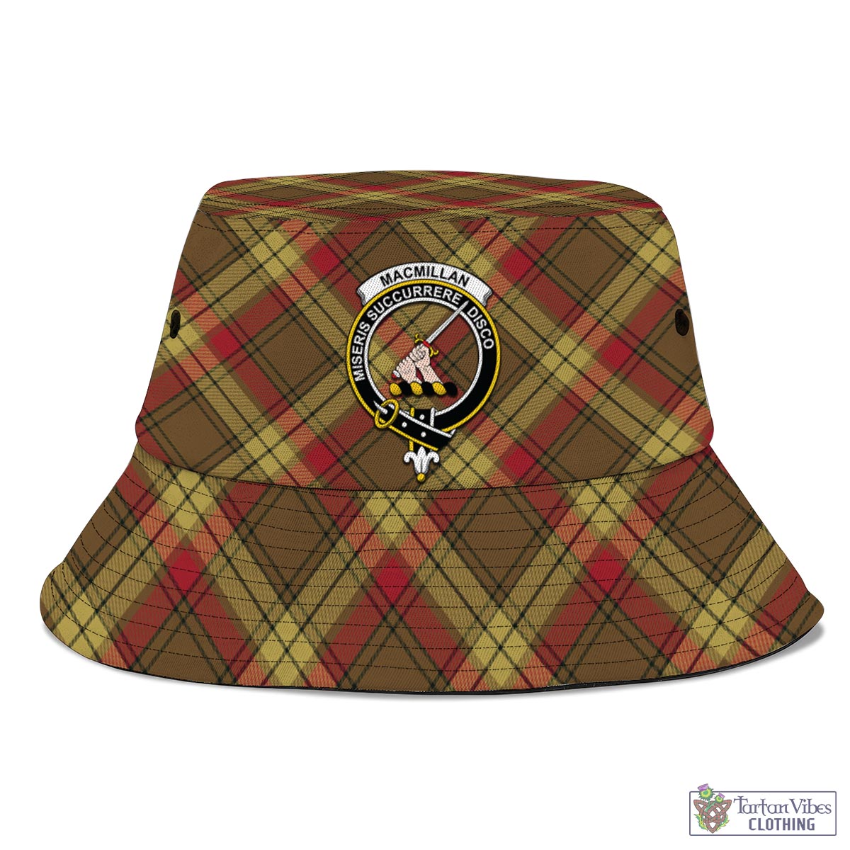 Tartan Vibes Clothing MacMillan Old Weathered Tartan Bucket Hat with Family Crest