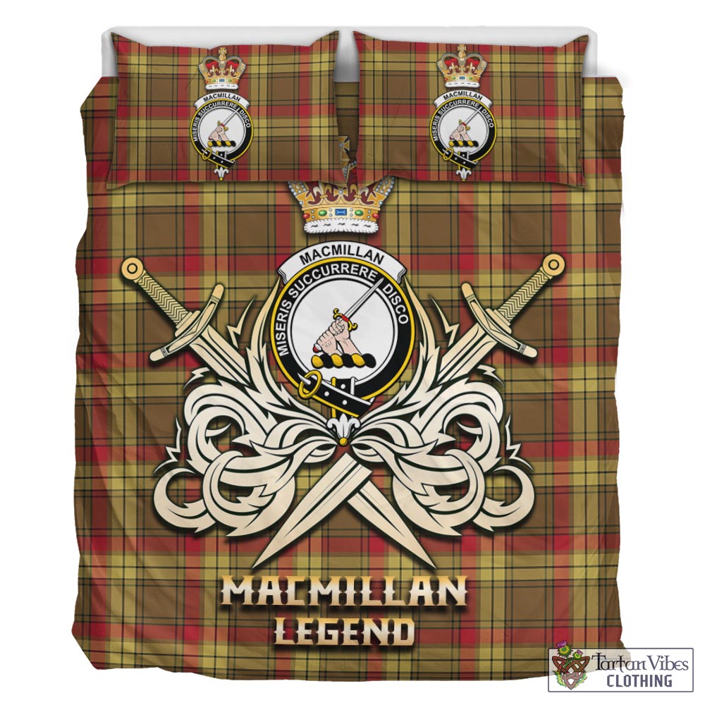 Tartan Vibes Clothing MacMillan Old Weathered Tartan Bedding Set with Clan Crest and the Golden Sword of Courageous Legacy