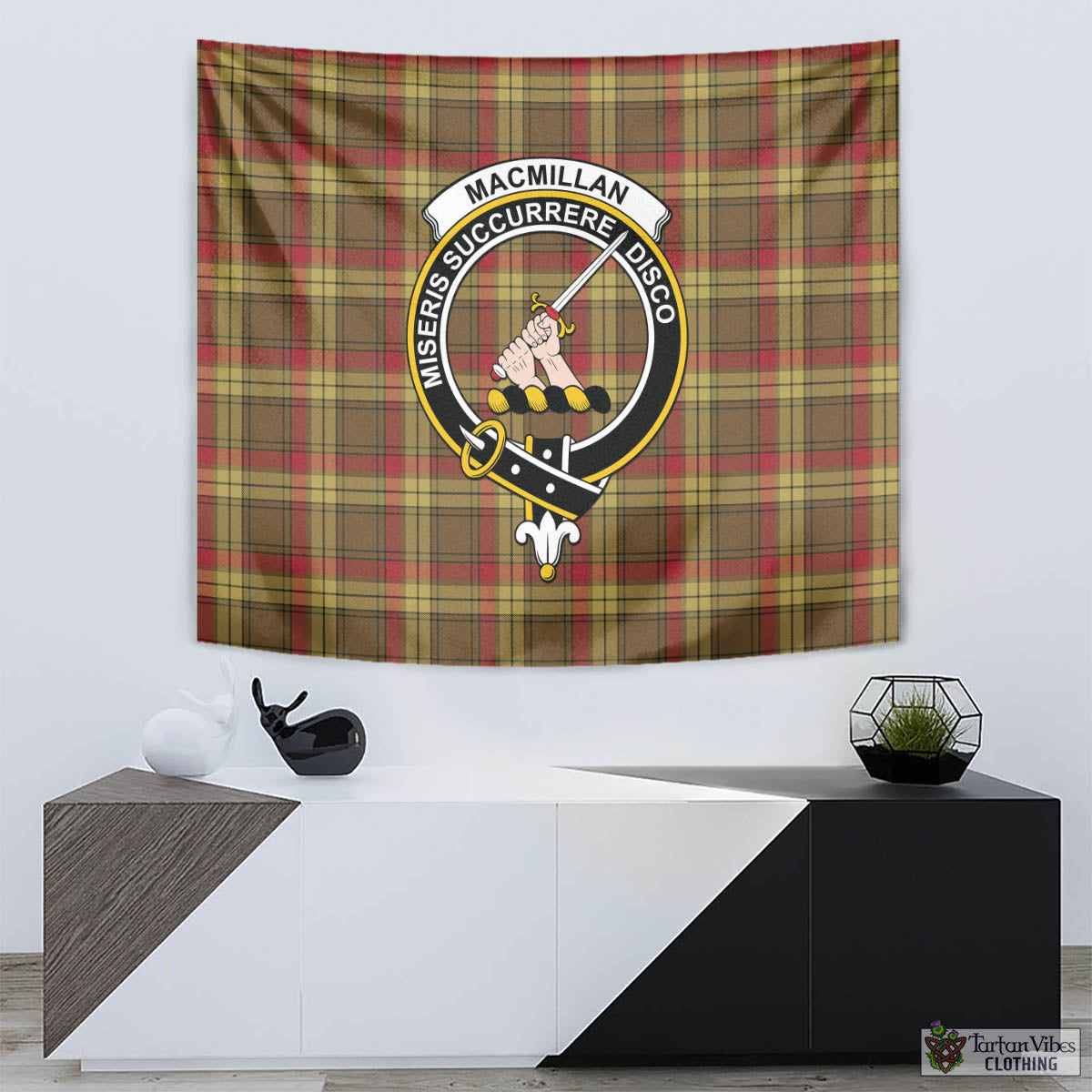 Tartan Vibes Clothing MacMillan Old Weathered Tartan Tapestry Wall Hanging and Home Decor for Room with Family Crest