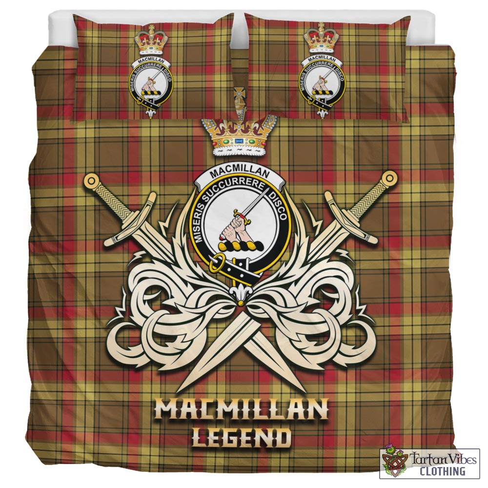 Tartan Vibes Clothing MacMillan Old Weathered Tartan Bedding Set with Clan Crest and the Golden Sword of Courageous Legacy