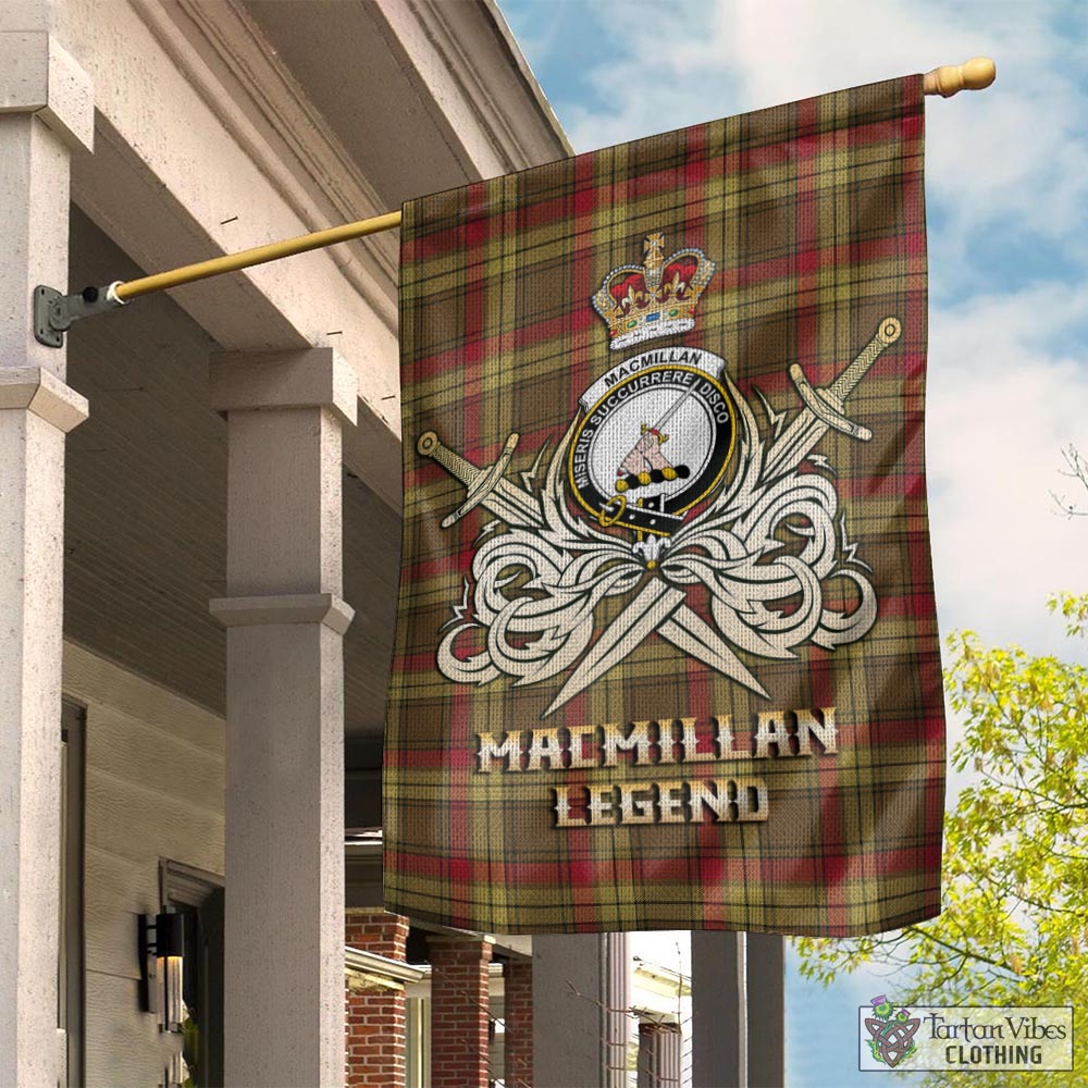 Tartan Vibes Clothing MacMillan Old Weathered Tartan Flag with Clan Crest and the Golden Sword of Courageous Legacy