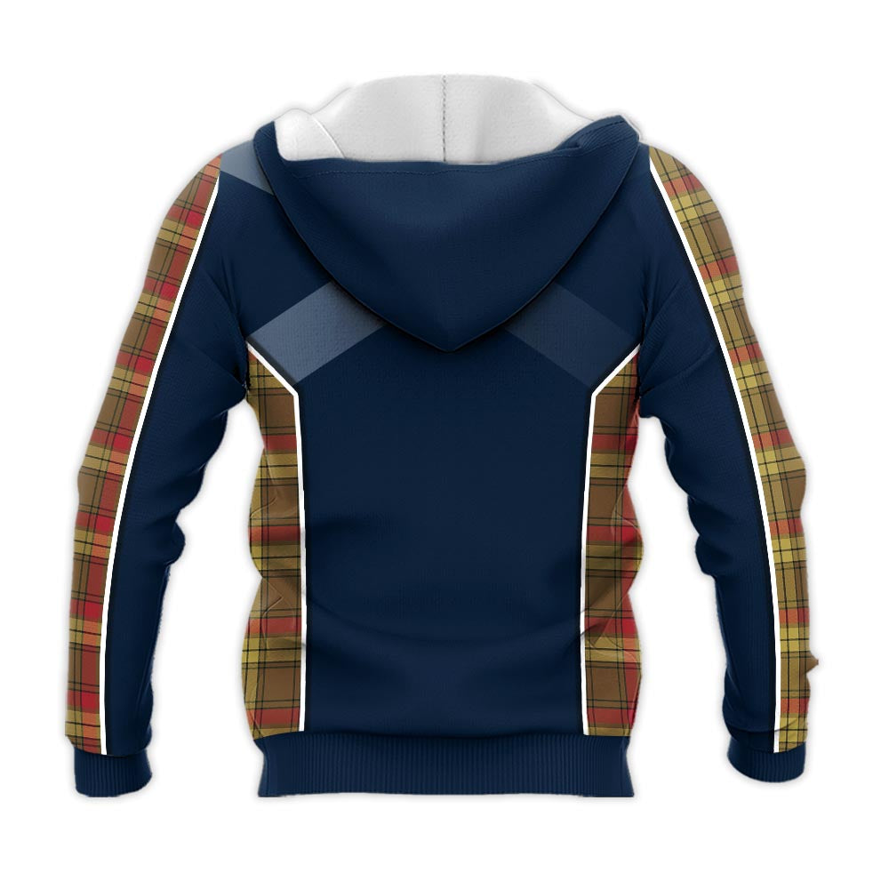 Tartan Vibes Clothing MacMillan Old Weathered Tartan Knitted Hoodie with Family Crest and Scottish Thistle Vibes Sport Style