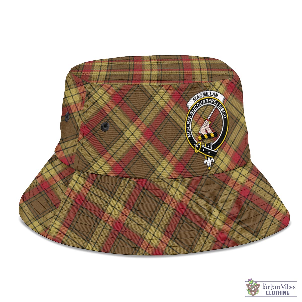 Tartan Vibes Clothing MacMillan Old Weathered Tartan Bucket Hat with Family Crest