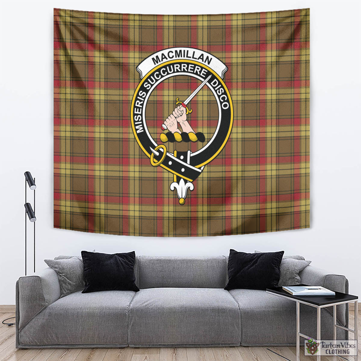 Tartan Vibes Clothing MacMillan Old Weathered Tartan Tapestry Wall Hanging and Home Decor for Room with Family Crest