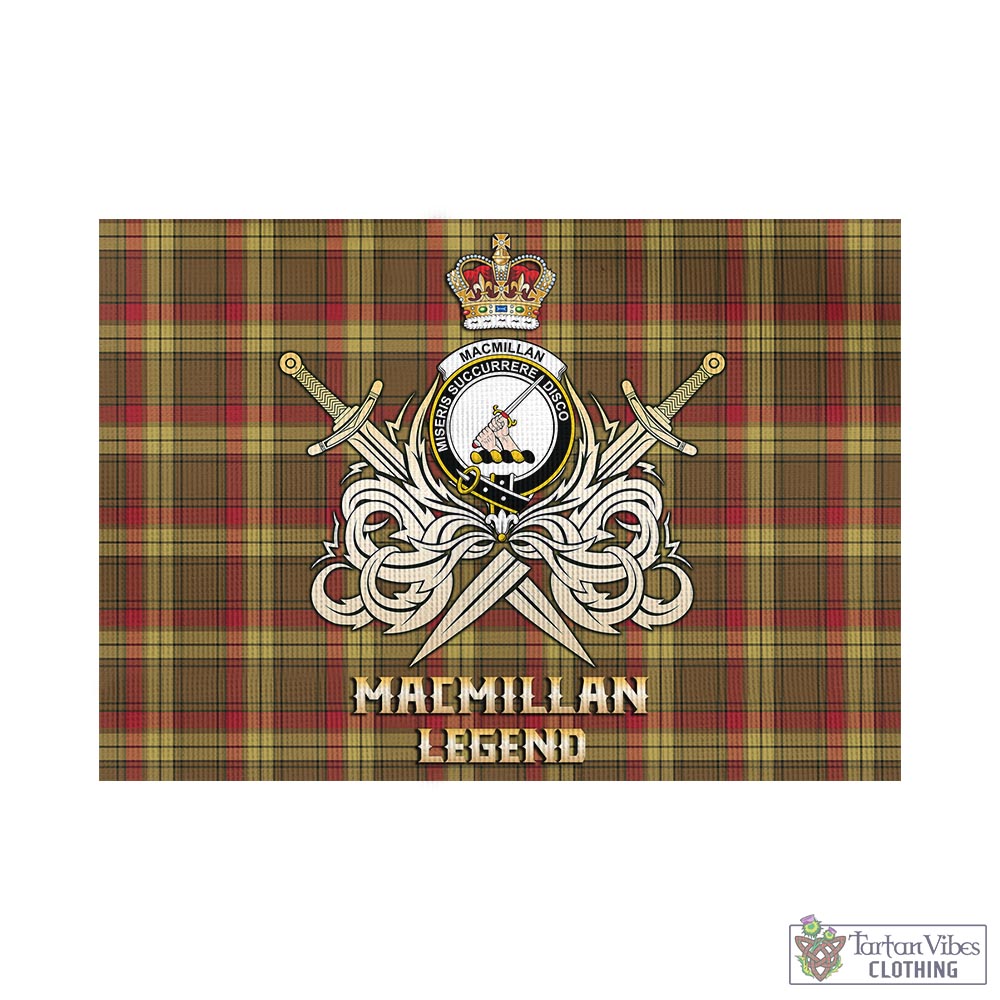 Tartan Vibes Clothing MacMillan Old Weathered Tartan Flag with Clan Crest and the Golden Sword of Courageous Legacy