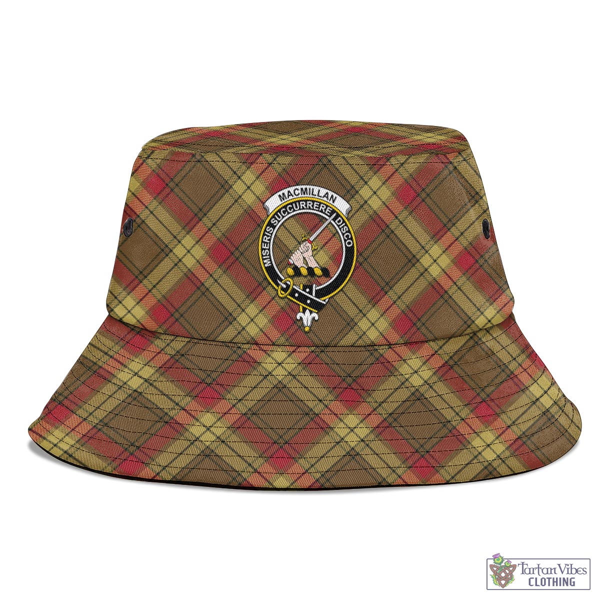 Tartan Vibes Clothing MacMillan Old Weathered Tartan Bucket Hat with Family Crest