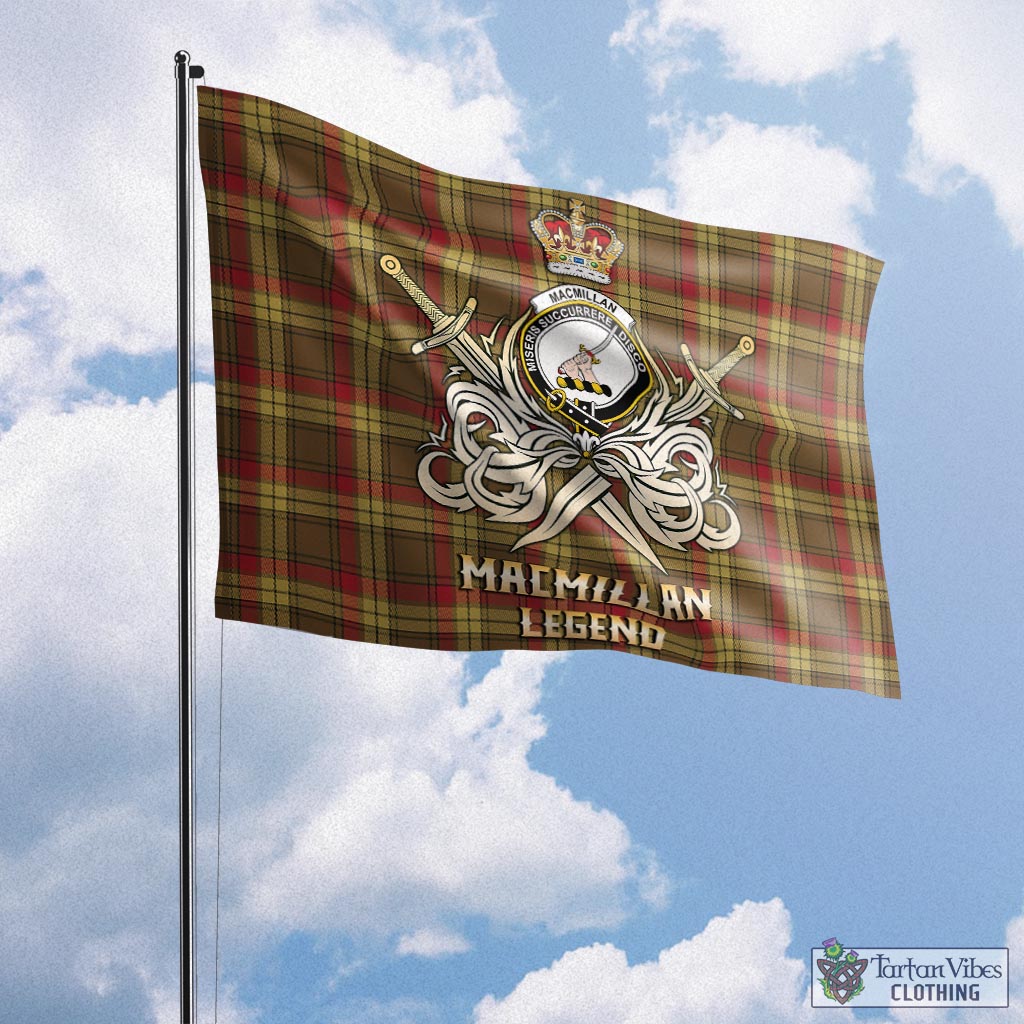 Tartan Vibes Clothing MacMillan Old Weathered Tartan Flag with Clan Crest and the Golden Sword of Courageous Legacy