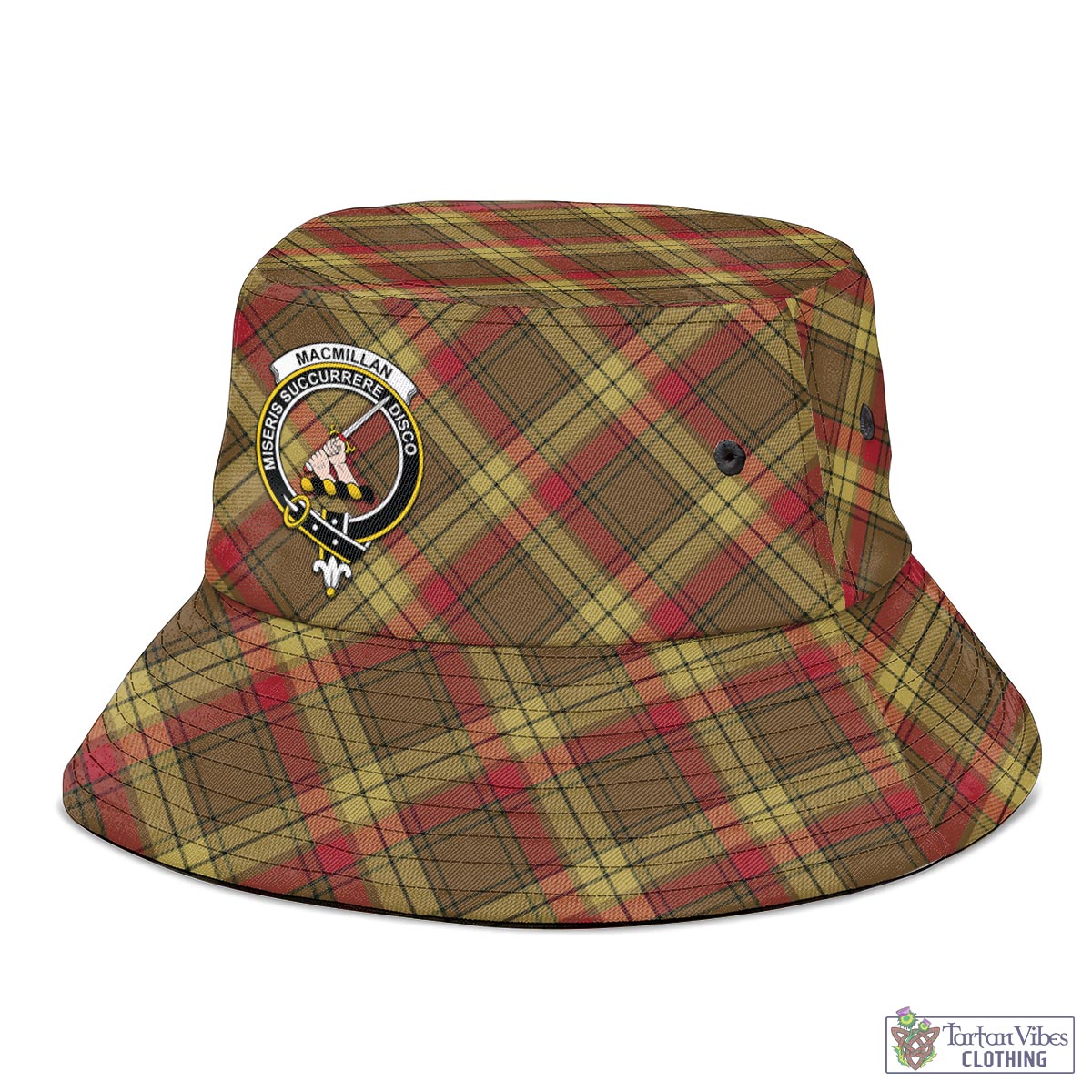 Tartan Vibes Clothing MacMillan Old Weathered Tartan Bucket Hat with Family Crest