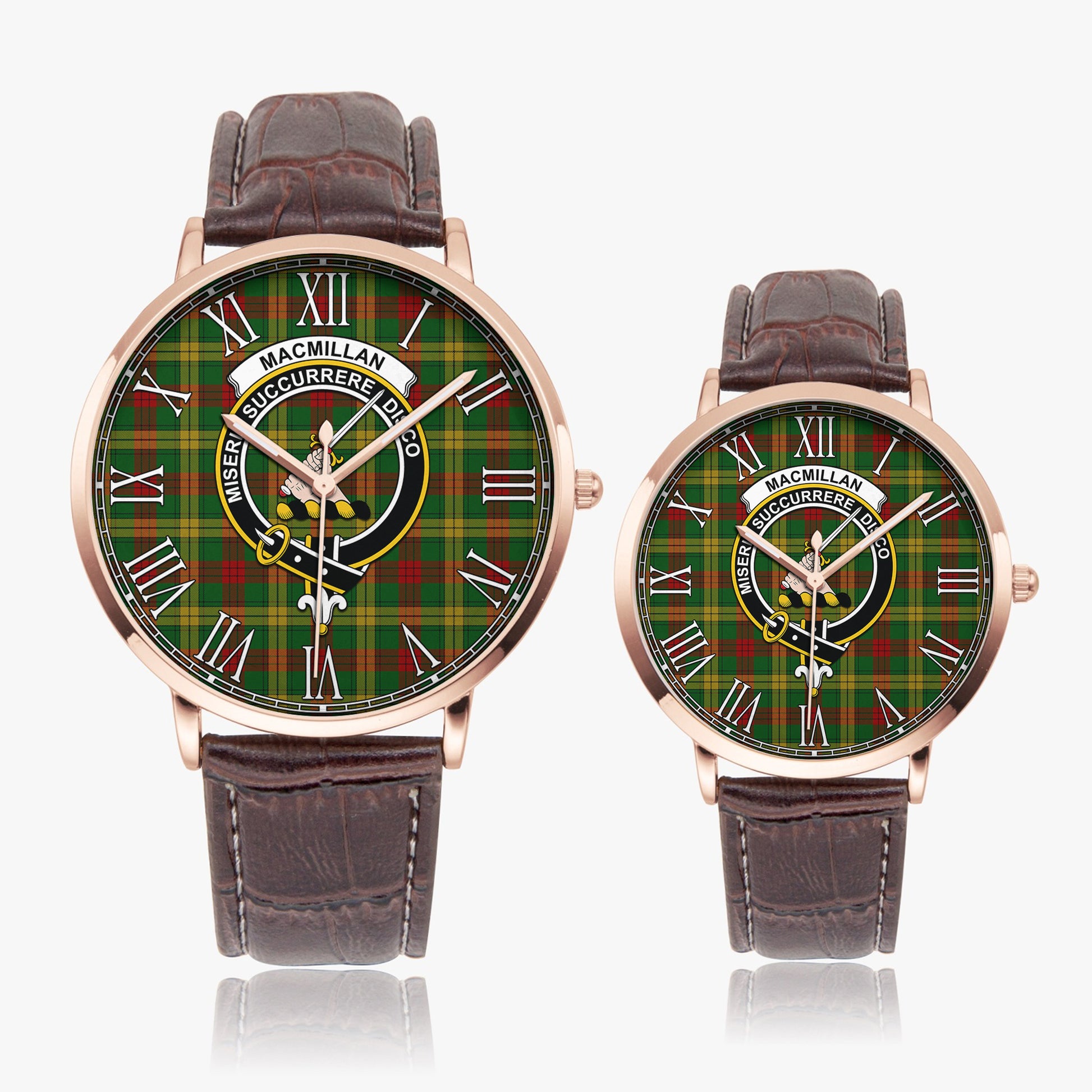 MacMillan Society of Glasgow Tartan Family Crest Leather Strap Quartz Watch - Tartanvibesclothing