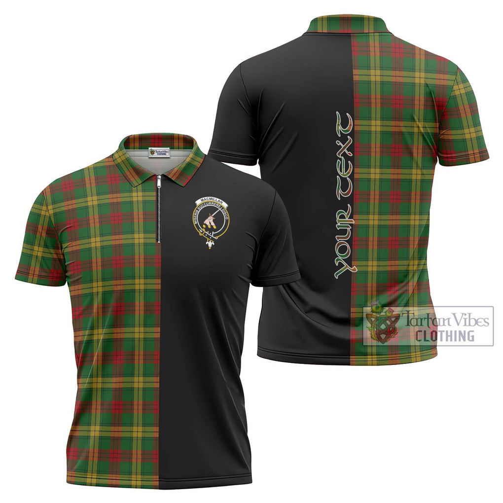 MacMillan Society of Glasgow Tartan Zipper Polo Shirt with Family Crest and Half Of Me Style Unisex - Tartanvibesclothing Shop