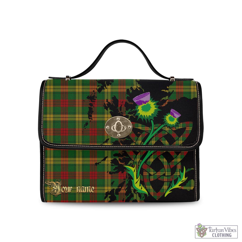 Tartan Vibes Clothing MacMillan Society of Glasgow Tartan Waterproof Canvas Bag with Scotland Map and Thistle Celtic Accents