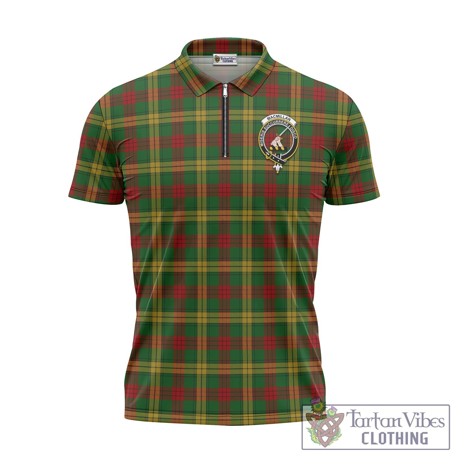 Tartan Vibes Clothing MacMillan Society of Glasgow Tartan Zipper Polo Shirt with Family Crest