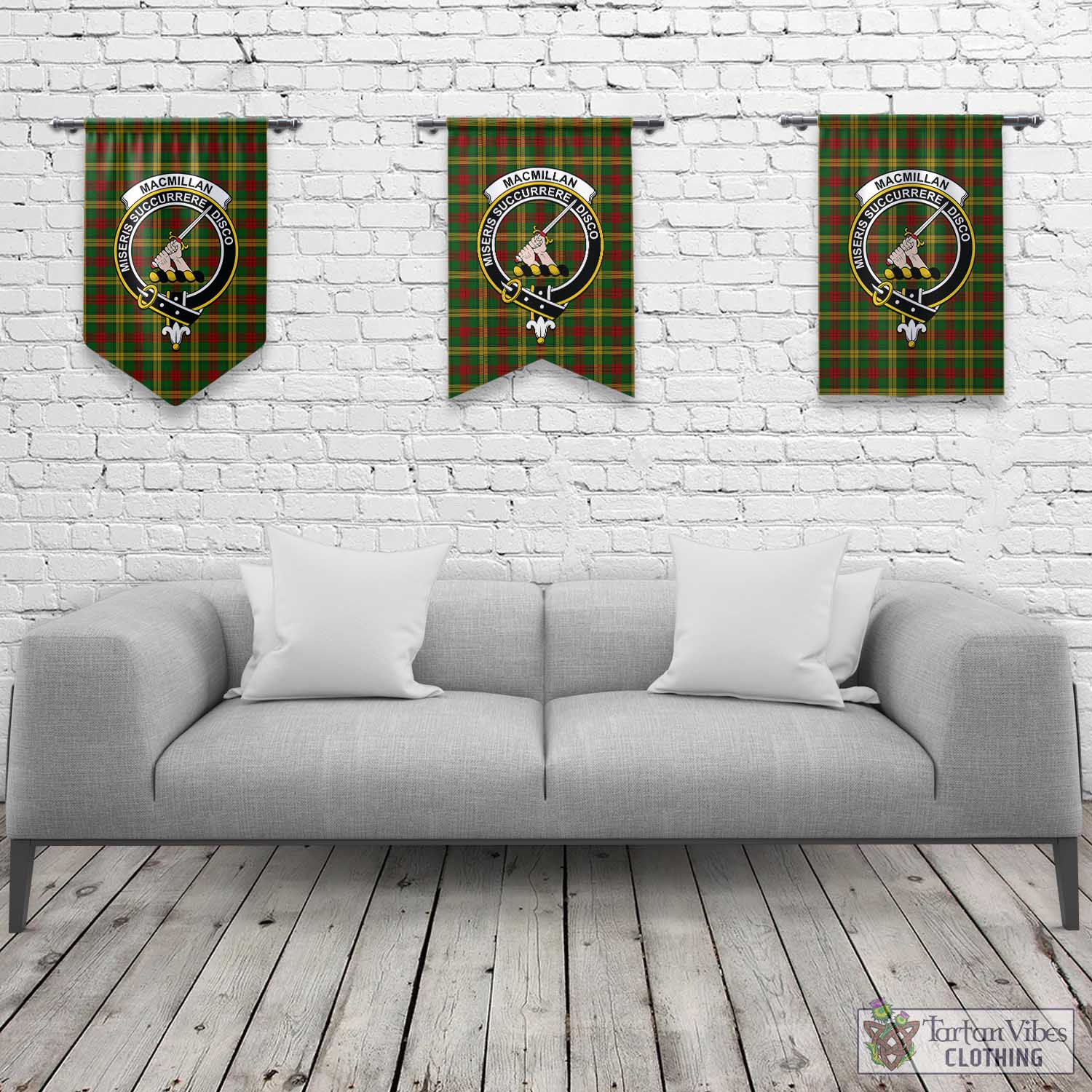 Tartan Vibes Clothing MacMillan Society of Glasgow Tartan Gonfalon, Tartan Banner with Family Crest