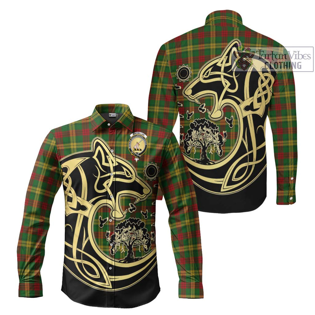 MacMillan Society of Glasgow Tartan Long Sleeve Button Shirt with Family Crest Celtic Wolf Style Men's Shirt S - Tartan Vibes Clothing