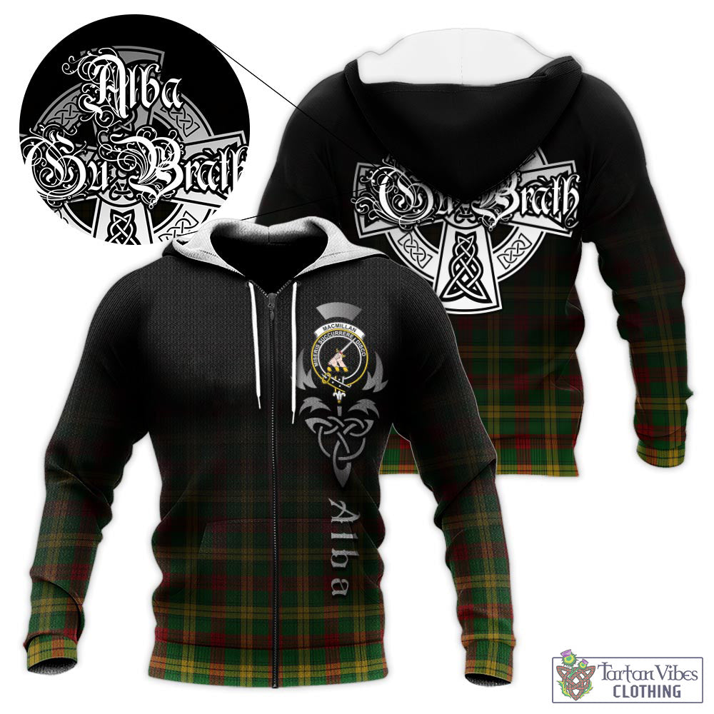 Tartan Vibes Clothing MacMillan Society of Glasgow Tartan Knitted Hoodie Featuring Alba Gu Brath Family Crest Celtic Inspired