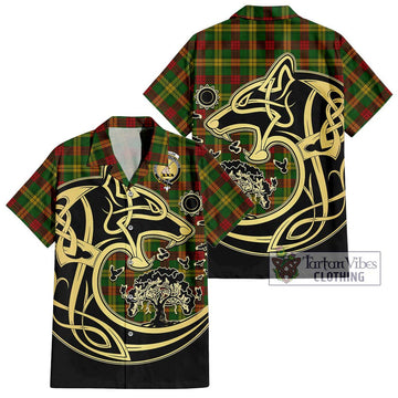 MacMillan Society of Glasgow Tartan Short Sleeve Button Shirt with Family Crest Celtic Wolf Style