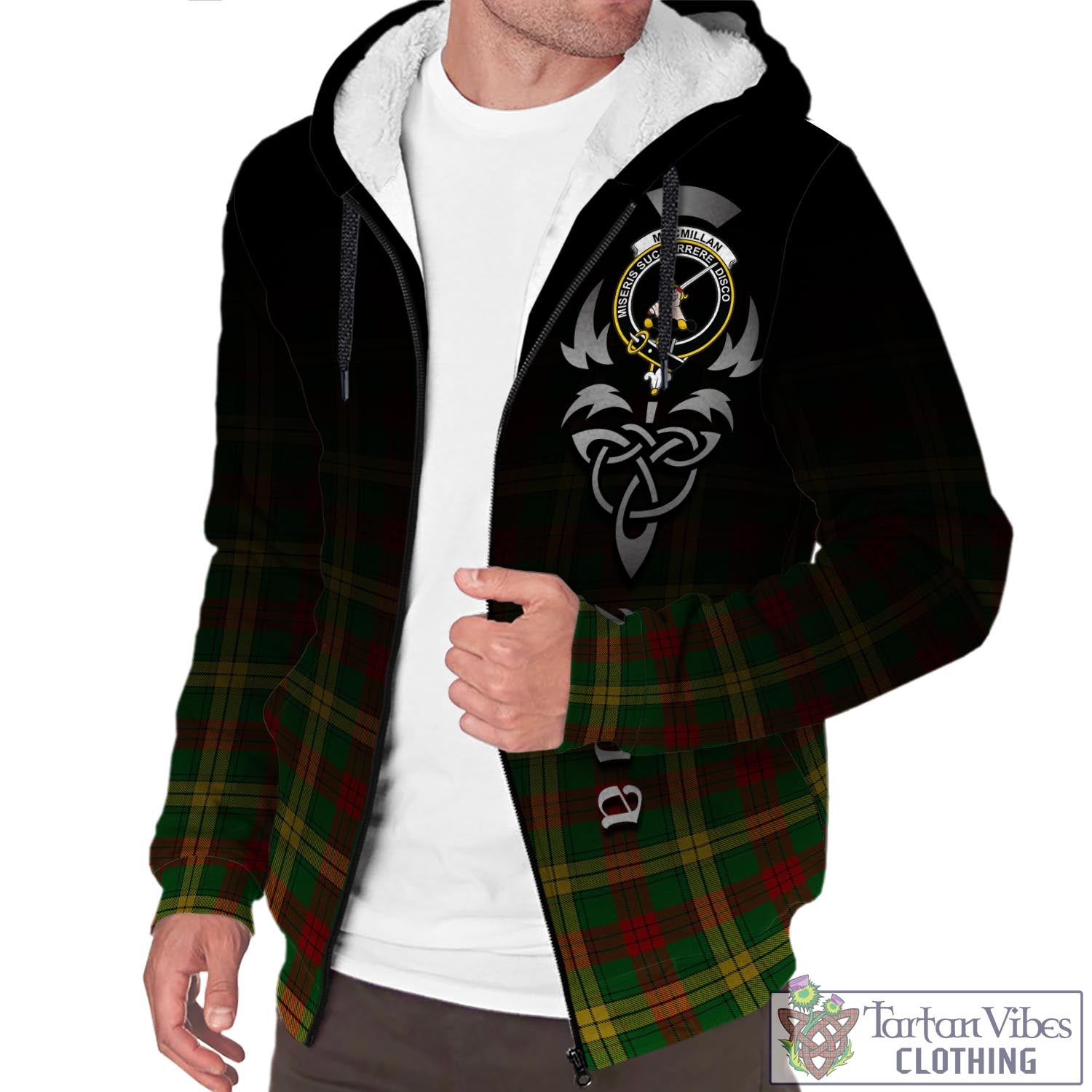 Tartan Vibes Clothing MacMillan Society of Glasgow Tartan Sherpa Hoodie Featuring Alba Gu Brath Family Crest Celtic Inspired