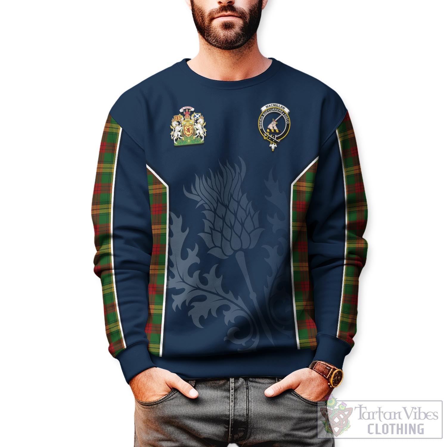 Tartan Vibes Clothing MacMillan Society of Glasgow Tartan Sweatshirt with Family Crest and Scottish Thistle Vibes Sport Style