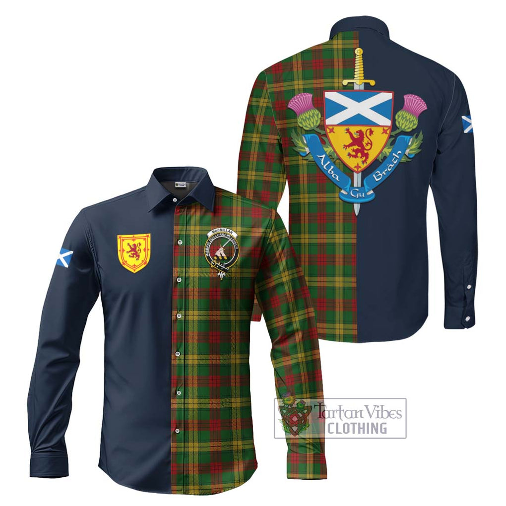 Tartan Vibes Clothing MacMillan Society of Glasgow Tartan Long Sleeve Button Shirt with Scottish Lion Royal Arm Half Style