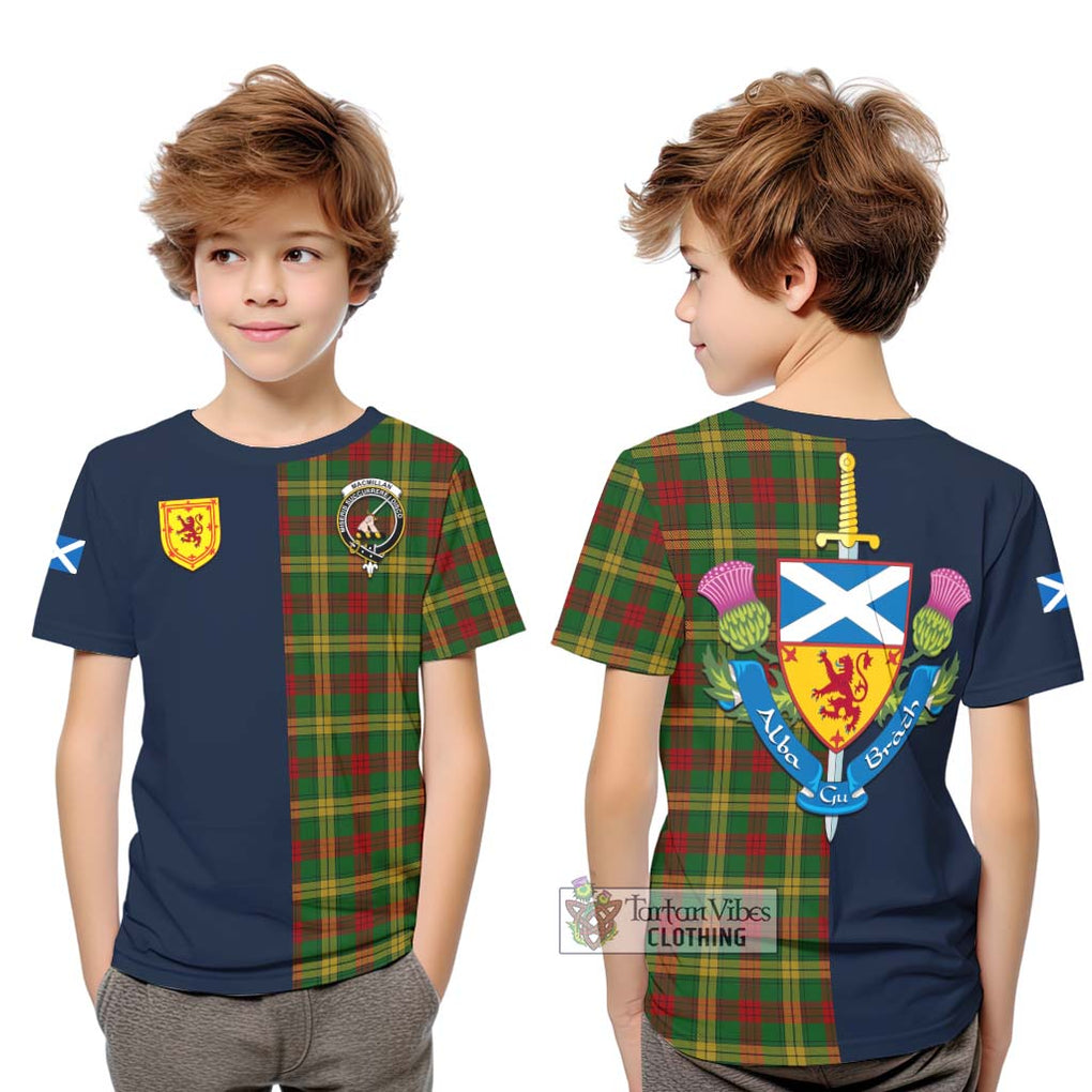 Tartan Vibes Clothing MacMillan Society of Glasgow Tartan Kid T-Shirt with Scottish Lion Royal Arm Half Style