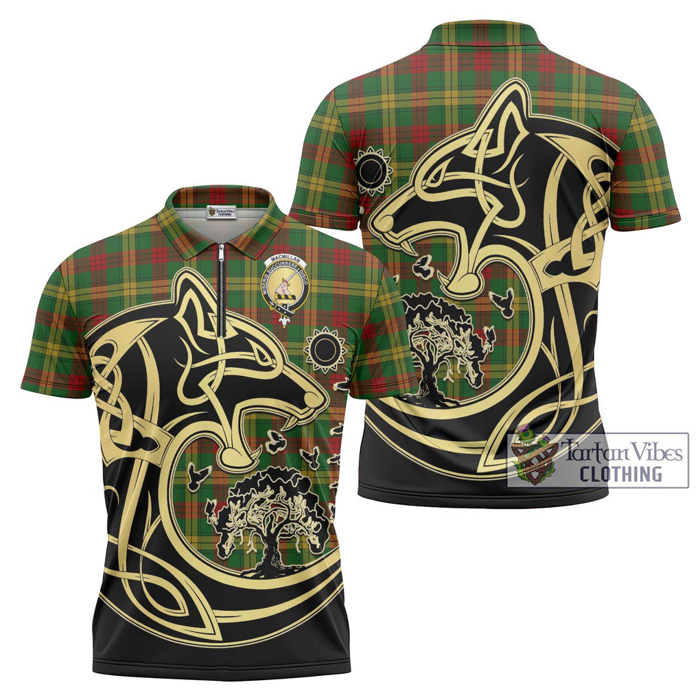 MacMillan Society of Glasgow Tartan Zipper Polo Shirt with Family Crest Celtic Wolf Style Unisex - Tartanvibesclothing Shop