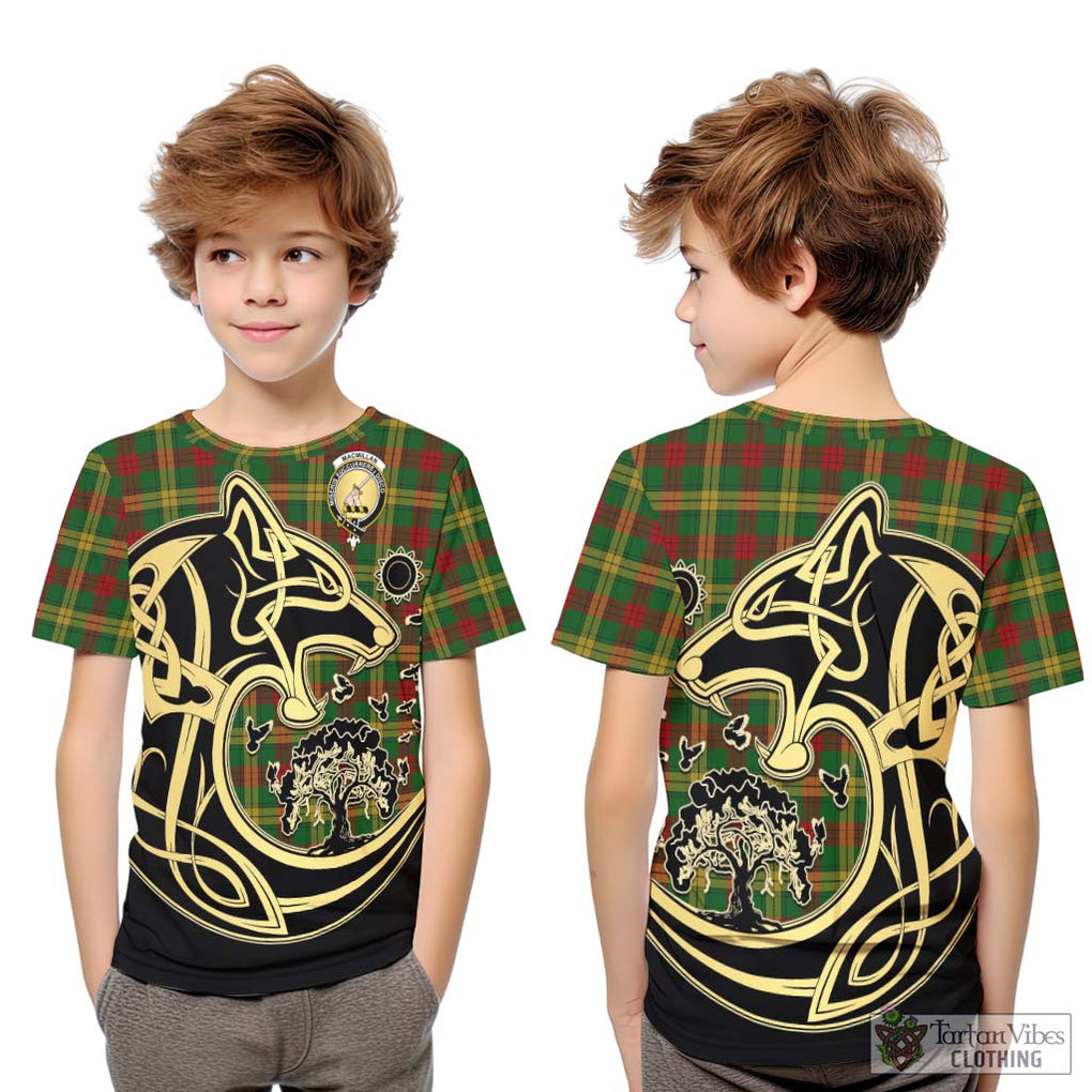 MacMillan Society of Glasgow Tartan Kid T-Shirt with Family Crest Celtic Wolf Style Youth XL Size14 - Tartan Vibes Clothing