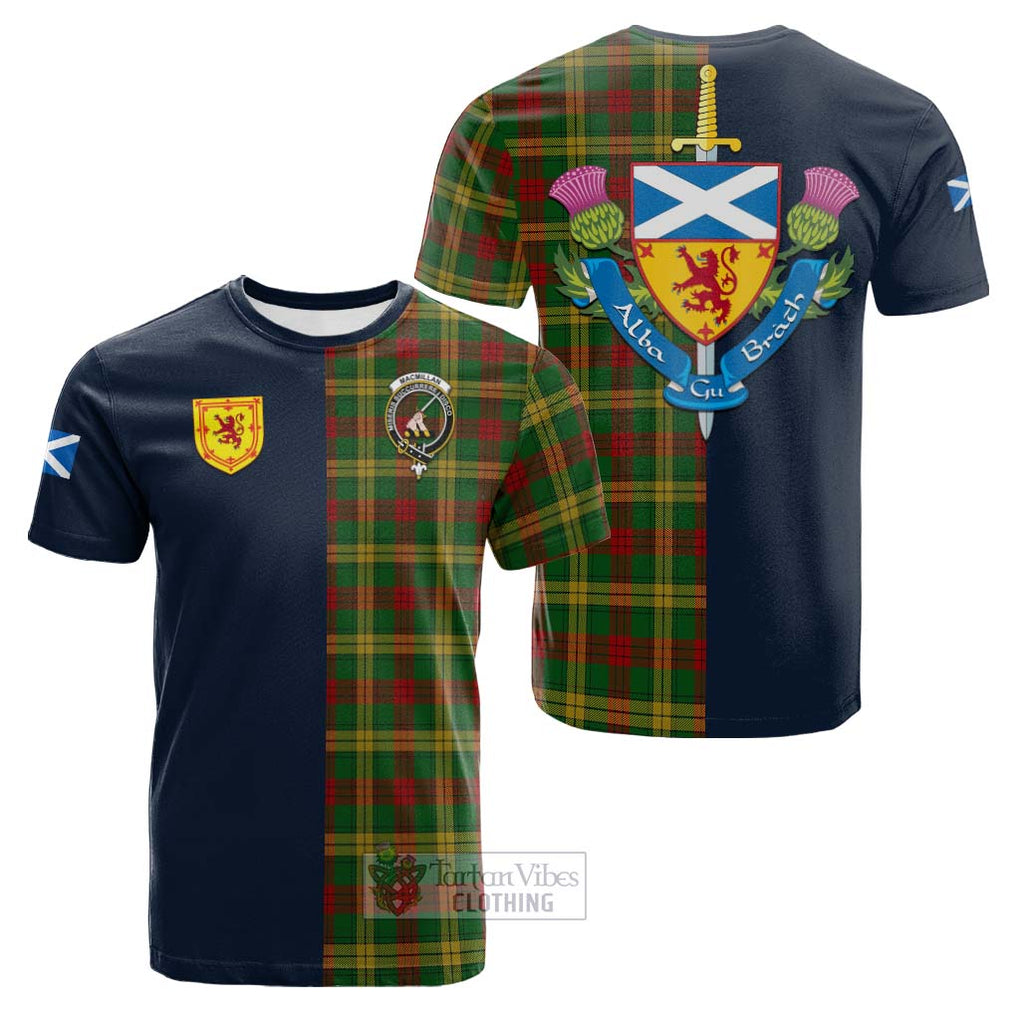 Tartan Vibes Clothing MacMillan Society of Glasgow Tartan Cotton T-shirt with Scottish Lion Royal Arm Half Style