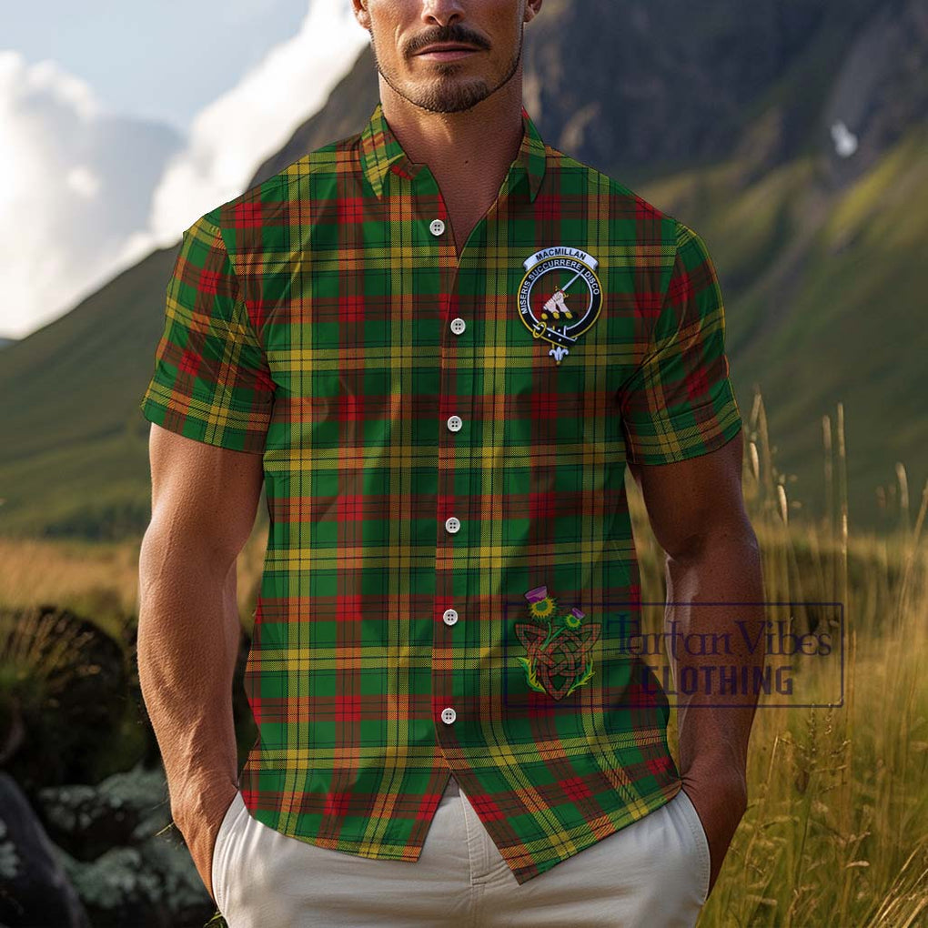 MacMillan Society of Glasgow Tartan Cotton Hawaiian Shirt with Family Crest Adult - Tartan Vibes Clothing