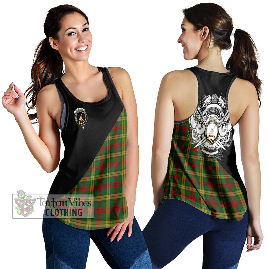 MacMillan Society of Glasgow Tartan Women's Racerback Tanks with Family Crest and Military Logo Style 4XL - Tartanvibesclothing Shop