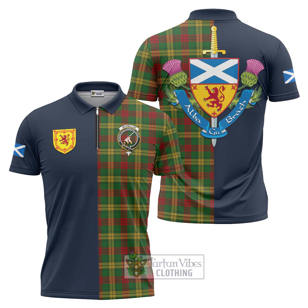 Tartan Vibes Clothing MacMillan Society of Glasgow Tartan Zipper Polo Shirt with Scottish Lion Royal Arm Half Style