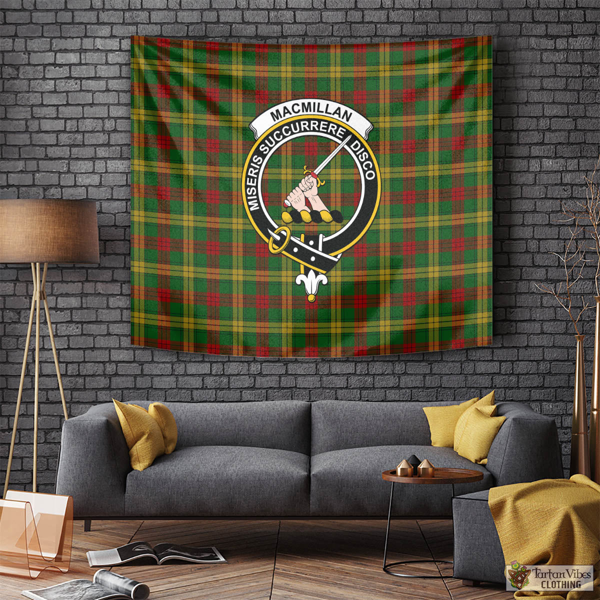 Tartan Vibes Clothing MacMillan Society of Glasgow Tartan Tapestry Wall Hanging and Home Decor for Room with Family Crest