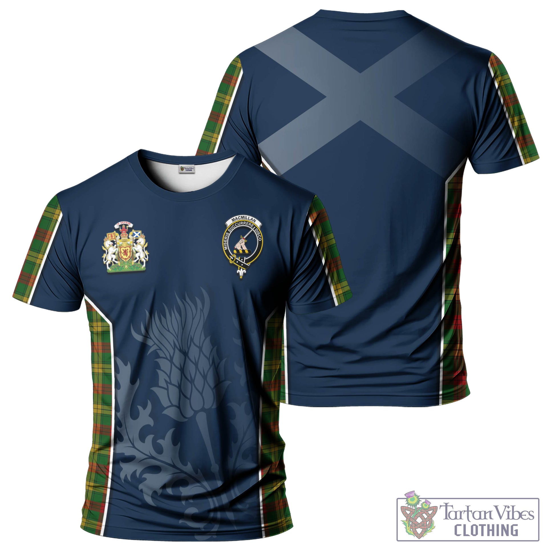 Tartan Vibes Clothing MacMillan Society of Glasgow Tartan T-Shirt with Family Crest and Scottish Thistle Vibes Sport Style